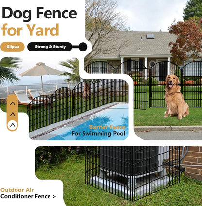 10 Panels Decorative Garden Fence with Lock, 40in (H) X 21.92ft (L) No Dig Dog Fences Outdoor for Yard, Rustproof Tall Animal Barrier Fencing, Metal Panels Suitable for Yards Border, Patio Use