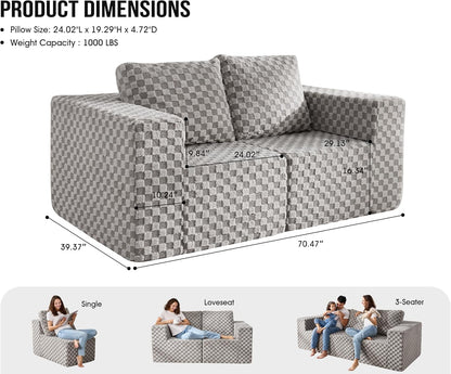 Modular Sectional Sofa 2 Seater Loveseat Modular Couch with Deep Seat Memory Foam Cloud Chair with Pillows Oversized Sectional Sofa for Living Room Bedroom (Plush Grey, Loveseat)