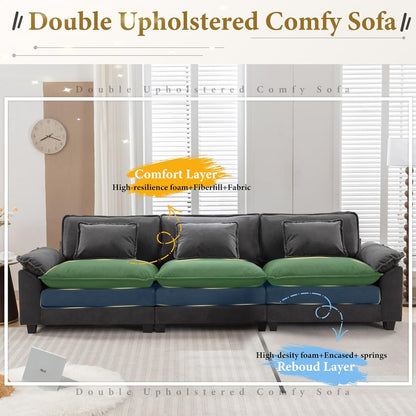 URRED Modular Sectional Sofa Comfy Cloud Couch, Modern Velvet Sofa Sleeper Deep Seat Couches with Ottoman/Pillows for Living Room (Dark Gray, 117'')