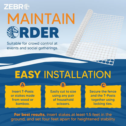 ZEBRO 4' x 100' White Plastic Garden Fence Roll – Light Duty Mesh Fencing for Temporary Fence, Snow, Garden Netting, Animal Barrier, Agricultural Fencing & Lawn Protection