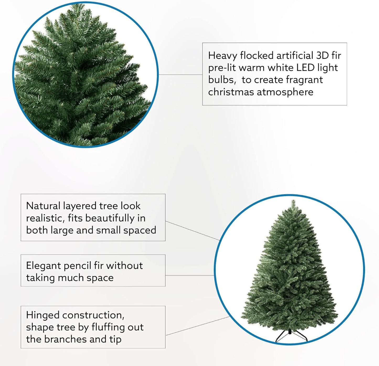 Prague 4.5ft Prelit Artificial Christmas Tree with Foot Pedal, 674 Branch Tips, 250 Warm Lights and Metal Stand, 39" Wide Realistic Spruce Prelit Christmas Tree with Lights by Naomi Home