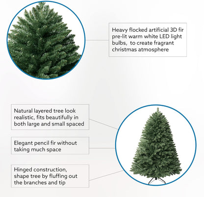 Prague 6.5ft Prelit Artificial Christmas Tree with Foot Pedal, 1197 Branch Tips, 450 Warm Lights and Metal Stand, 49" Wide Realistic Spruce Christmas Tree with Lights by Naomi Home