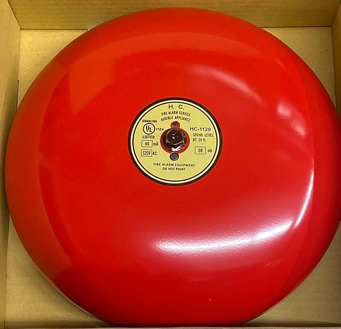 Red Fire Alarm Bell, 6 Inch 120 Volt AC