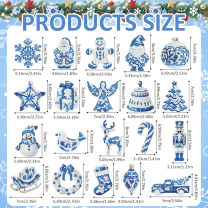 Tondiamo 20 Pcs Christmas Diamond Painting Keychain Kits 5D DIY Diamond Art Pendants Double Sided Hanging Key Chains for Christmas Party Decoration DIY(Blue and White Porcelain)