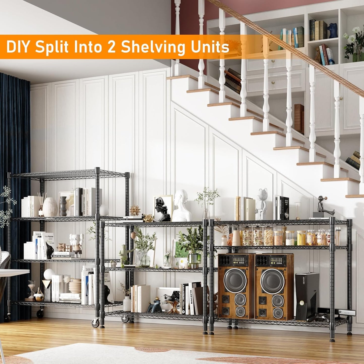 Himimi 18" D×36" W×72" H Storage Shelves with Wheels Metal Wire Shelving Unit 4 Tier Adjustable Shelving Heavy Duty Garage Shelf Organizer Rack Loads 1600LBS，Black