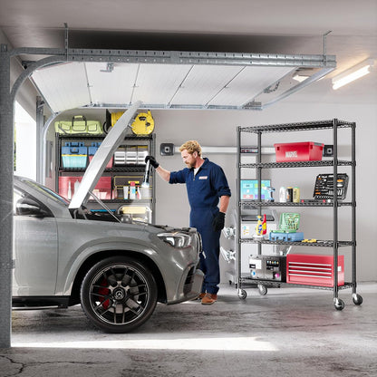 IZEUK Heavy Duty Garage Shelving, 5 Tier Wide Metal Storage Shelf Rack, Adjustable Utility Organizer for Basement, Warehouse, Garage, Black, 23.6" D x 53.1" W x 73.6" H