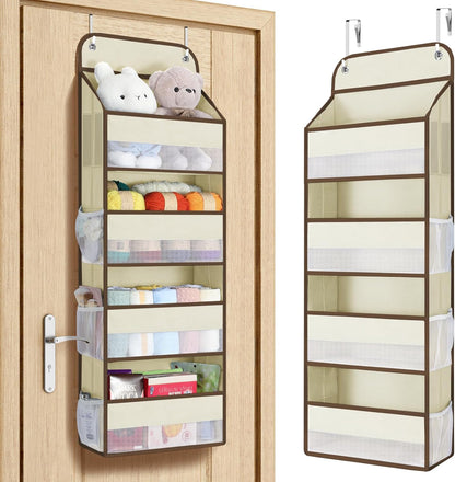 Yecaye Over The Door Organizer, Heavy Duty Hanging Organizers and Storage with 4 Large Capacity Pockets, Swing-Proof Behind The Door Storage for Bathroom Nursery Bedroom Dorm Closet, Beige