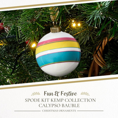 Spode Kit Kemp Christmas Ornament - Calypso Stripe Bauble- Porcelain Handcrafted Festive Charm, Unique Holiday Ornaments with Whimsical Design, Collectible Keepsake Holiday Decoration for Gifting