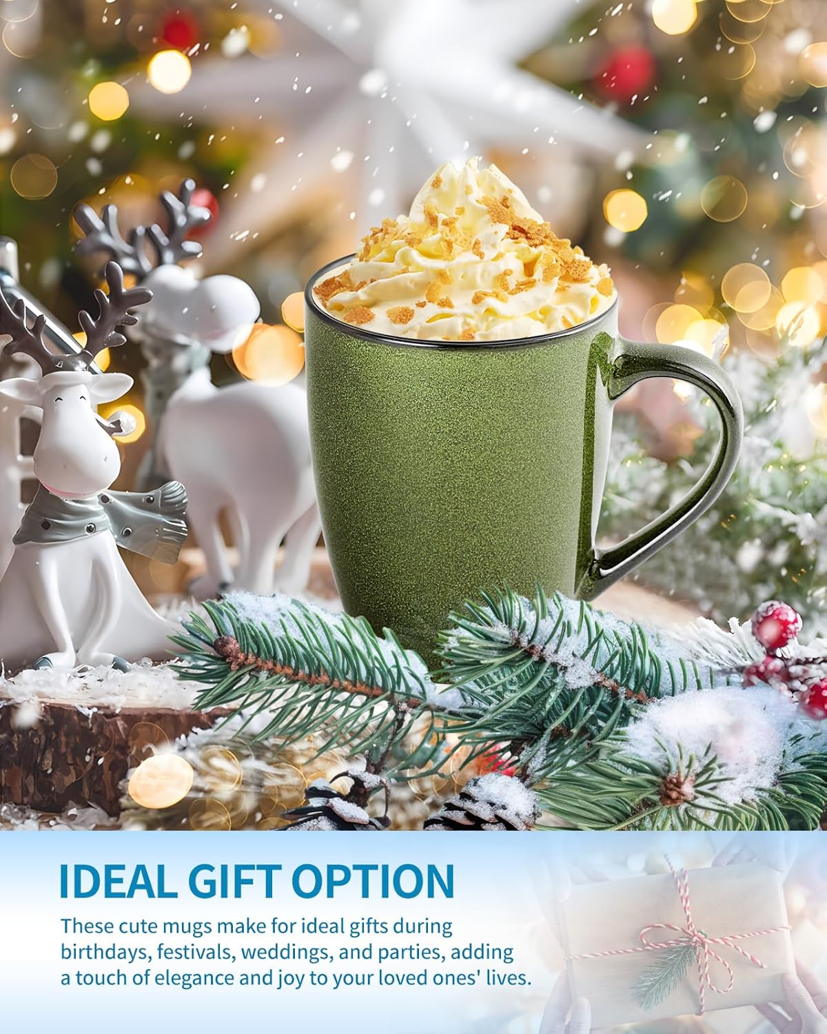 Ceramic Mugs 12oz,Large Ceramic Coffee Cups for Men, Women, Dad, Mom, Modern Coffee Mugs With Handle For Tea,Latte,Cappuccino,Cocoa. (green 4pack)