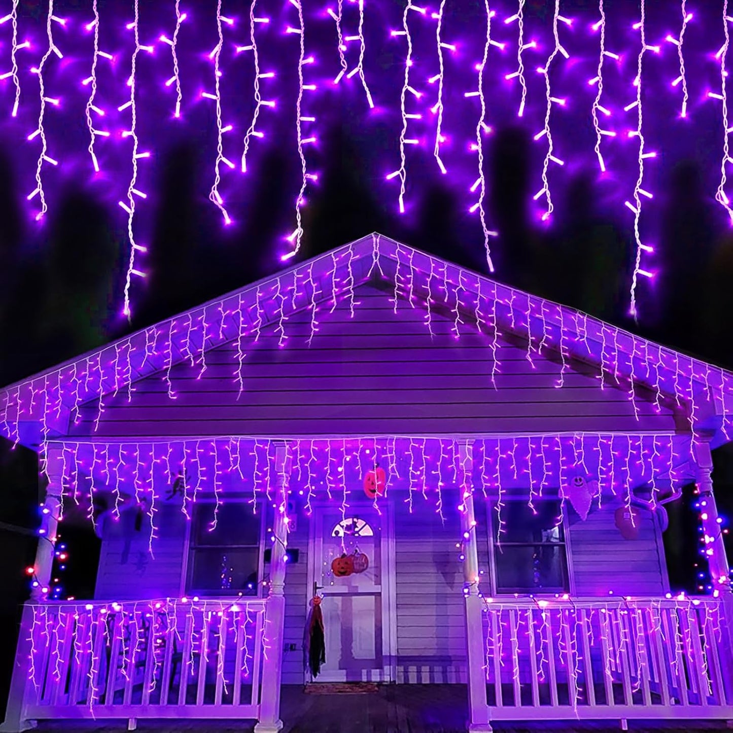 YEGUO 66ft 800 LED Purple Icicle Halloween Lights Outdoor Waterproof, 160 Drops Icicle Light Connectable, 8 Modes Christmas Lights with Memory Timer