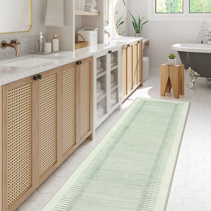 Wonnitar Striped Sage Green 9x12 Rugs for Living Room, Non-Slip Soft Sage Green Bedroom Rug, Low Pile Minimalist Floor Carpet for Nursery Playroom Department (Green,9' x 12')