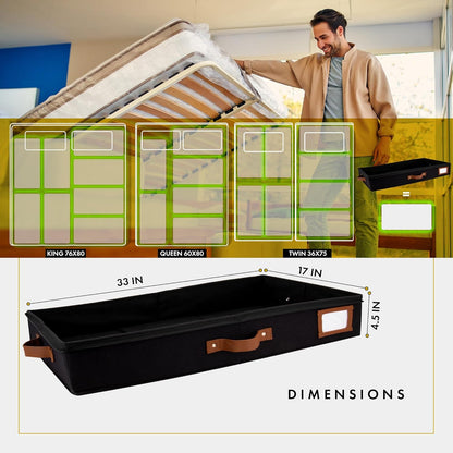 HOMELUX THEORY 2pc Low Profile Under Bed Storage Containers, Thin Under Couch Storage Organizer with Bins & Lids, Underbed Storage Box Ideal for Seasonal Clothes, Blankets, Fabric & Shoes (Black)