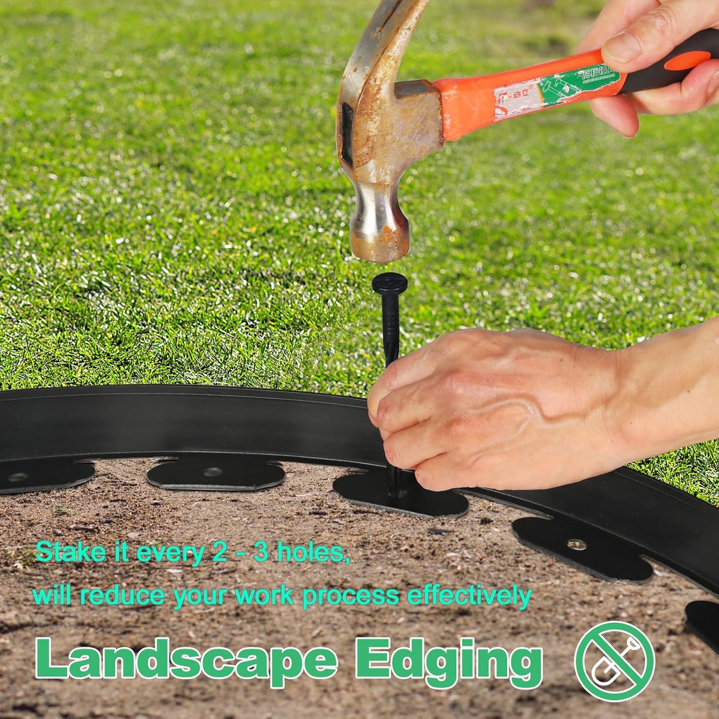 LINSHRY 100 FT Landscape Edging, 2 in.Tall No Dig Garden Edging Border with 120 Spikes, Flexible Plastic Lawn Edging for Landscaping Flower Bed, Grass, Yard