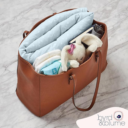 Byrd & Blume Round Baby Play Mat, Organic Cotton Soft Padded Nursery Floor Mat, Safe Hypoallergenic Baby Mat, Reversible, Foldable, Portable Infant Tummy Time Mat Fits Tents & Playpens (40"x40") Blue