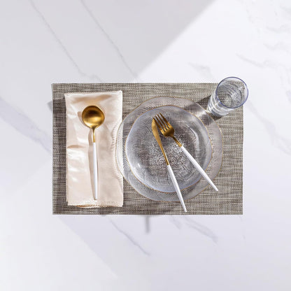 LEXMORE Placemats Set of 8 Vinyl/Plastic Woven Place Mats for Kitchen Table Indoor/Outdoor Washable Placemat Wipeable Dining Table Mats(Cappuccino)