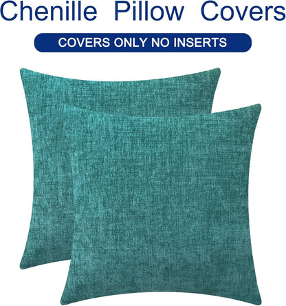 CaliTime Throw Pillow Covers Decorative 24 X 24 Inches Pack of 2 Cozy Chenille Cushion Cases for Couch Sofa Bed Living Room Home Teal