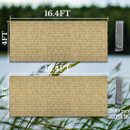 Natural 2 Pack 4FT X 16.4FT Reed Fencing Roll, Balcony Privacy Shade Reed Bamboo Fencing Garden Fence Border, Wind Block Sunshade Fence Screen for Outdoor Yard Patio Flower Bed Edge