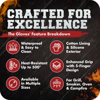 KITCHEN PERFECTION Silicone Smoker Oven Gloves -Extreme Heat Resistant BBQ Gloves -Handle Hot Food Right on Your Grill Fryer&Pit|Waterproof Grilling Cooking Baking Mitts|Superior Value Set +3 Bonuses