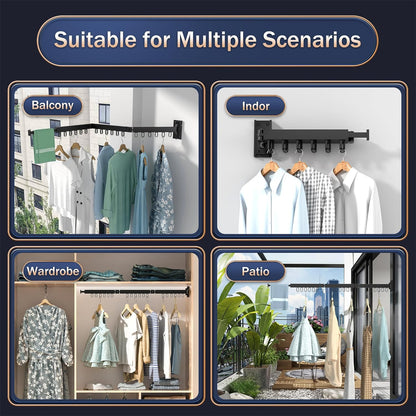 Space Saver Clothes Drying Rack, Wall Mounted, Retractable, Collapsible(Tri-Fold), for Balcony, Bathroom, Black Color