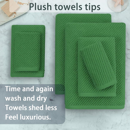 Green Towels, 6 Piece Towels Set - Cotton | Quick Dry | Thick | Lightweight | Soft, 2 Large Bath Towels 30"x56", 2 Hand Towels 18"x28", 2 Washcloths 13"x13", Luxury Towel Gift, Hunter Green