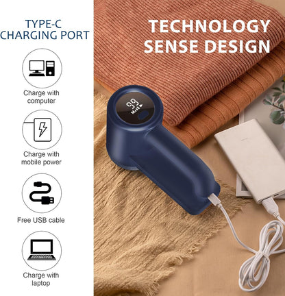 iRUNTEK Rechargeable Fabric Shaver & Lint Remover｜3-Speed Lint Shaver with LED Display & Large Lint Bin｜Sweater Shavers to Remove Pilling｜Eliminates Fuzz & Pilling from Clothes Couch Furniture, Navy