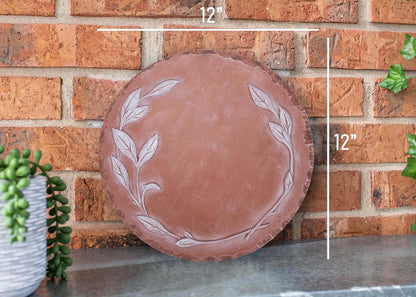 NAT & Jules Floral Laurel Wreath Leaves Pattern Dimensional Indoor Outdoor 12 inch Round Cast Resin Decorative Garden Stepping Stone, Patio, Walkway Sculpture Yard Art, White