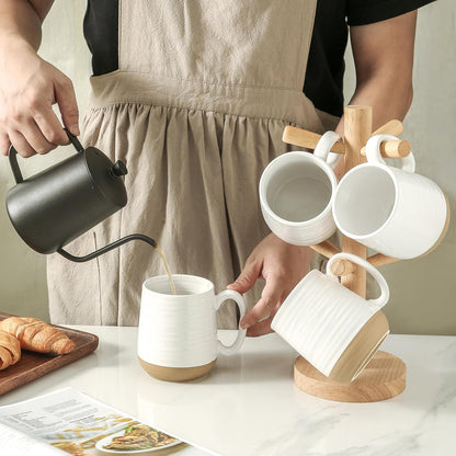 Large Ceramic Coffee Mugs Set - 15 OZ Porcelain Coffee Latte Cups Set of 4 with Handle Perfect for Cappuccino, Tea, Mocha, Hot or Cold Drinks, Unique Glaze Design for Home, Cafe and Coffee Bar, White