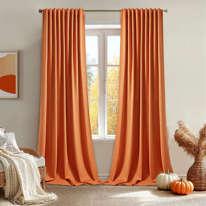 MIULEE Orange Back Tab Blackout Curtains 108 Inch Long 2 Panels Set for Living Room Bedroom Privacy, Rod Pocket/Pinch Pleated Fall Extra Long Thermal Insulated Room Darkening Light Blocking Drapes