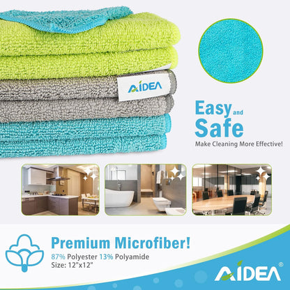 AIDEA Microfiber Cleaning Cloth-50PK, Soft Microfiber Towels for Cars, Absorbent Cleaning Rags, Lint-Free Streak-Free Wash Cloths for House, Kitchen, Window(12in.x12in)