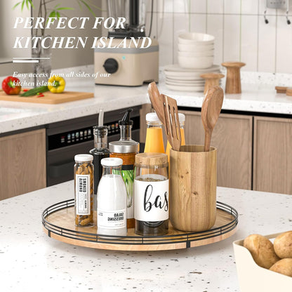 18" Lazy Susan Oak Wood Turntable Organizer for Cabinet, Farmhouse Round Wooden Large Lazy Susan Organization and Storage for Dining Table, Pantry, Kitchen, Countertop, Cupboard, Home Decor