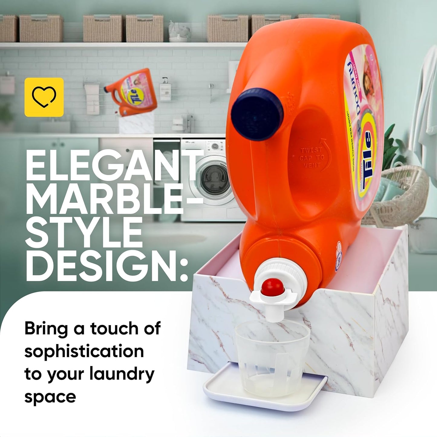 Skywin Laundry Room Organizer and Drip Tray - Soap Cup Storage for Liquid Detergent Containers (White Marble)