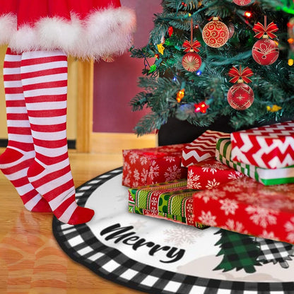 Christmas Tree Skirt 36 Inch Snowman Xmas Tree Skirts with Edge Rustic Vintage Farmhouse Christmas Decoration Ornaments for Merry Christmas Holiday Party Indoor Outdoor (Tree, 36inch)