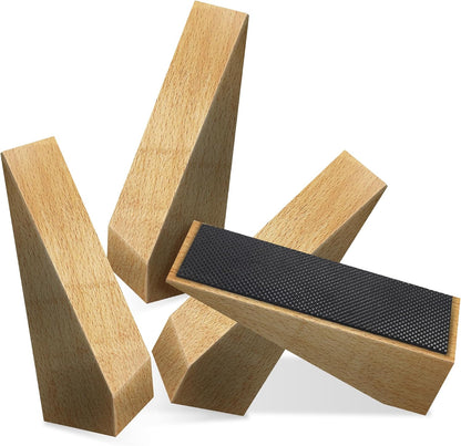 4 Pack Wooden Door Stop - Non-Slip Door Stoppers for Floor - Door Wedges for All Door Types and Surfaces - Each Door Stopper 1.4inch Thick, 4.3inch Long with Rubber