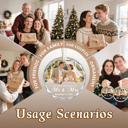 First Christmas Ornament 2025, Personalized Christmas Photo Crystal Glass Ornaments with Name or Date, Personalized Christmas Tree Decor Gifts for Family, Pet, Baby,or Newlyweds