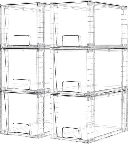 Vtopmart 6 Pack Large Stackable Storage Drawers,Easily Assemble Acrylic Bathroom Closet Undersink Organizers and Storage,Plastic Bins for Kitchen Cabinets,Pantry,Makeup,Medicine Organization