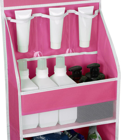 Univivi 6-Shelf Over Door Hanging Organizer Fabric Baby Door Storage with 5 Large Pockets and 3 Small PVC Pockets Wall Mount Hanging Storage Organizers for Baby Essential (Pink)