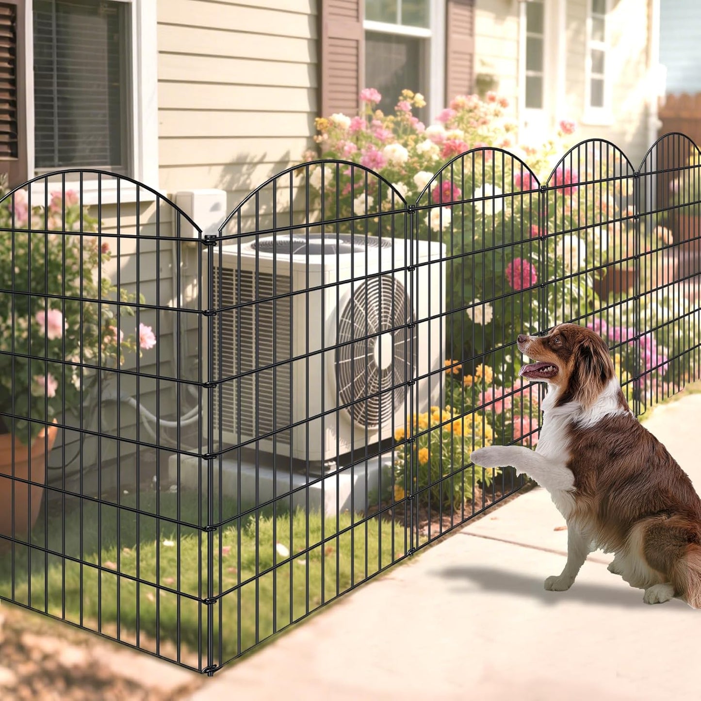 Metal Garden Fence 48in (H) x 20.3ft (L), 8 Panels + 9 Stakes Dog Fence Border Fence Animal Barrier, No Dig Garden Fencing for Yard Flower Bed Lawn Patio Outdoor, CTW4808 Black