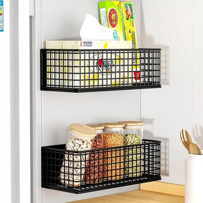 Magnetic Basket Fridge Organizer Wire Bins Pencil Holder Whiteboard Accessories Home Kitchen Organization (Black-Low)