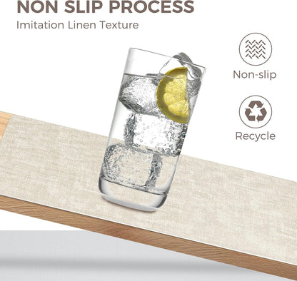 Vinyl Placemats Set of 6, Faux Leather Waterproof and Heat Resistant Place Mats, Washable Anti-Slip Table Mats with Coaster, Wipeable Placemats for Indoor & Outdoor 17" x 12" (Beige, Set of 6)