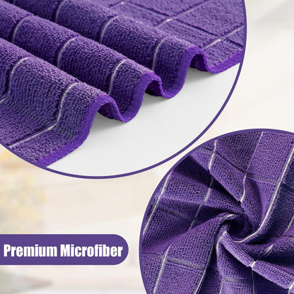 Homaxy Microfiber Kitchen Towels and Dishcloths Set, 12 Pack Soft and Absorbent Dish Hand Towels Bulk, 28 x 16 Inch & 12 x 12 Inch Quick Drying Rags for Washing Dishes, Purple