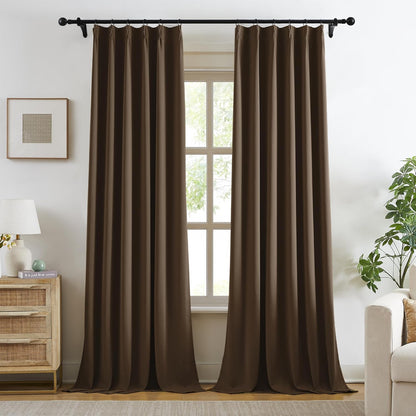 KangBang Dark Brown Pinch Pleated Drapes 102-inch Long Curtains with Hooks, Room Darkening Black Out Thermal Insulated Window Treatments for Living Room Office,40Wx102L,2 Panels