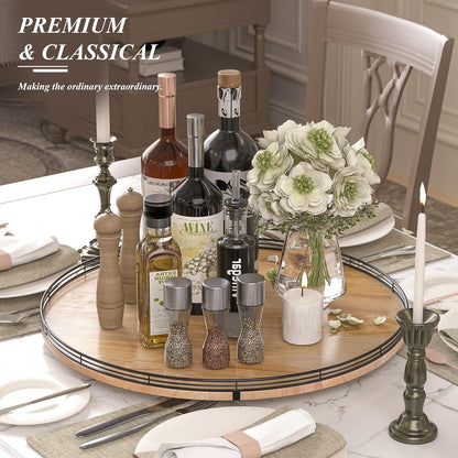 24" Lazy Susan Oak Wood Turntable Organizer for Cabinet, Farmhouse Round Wooden Large Lazy Susan Organization and Storage for Dining Table, Pantry, Kitchen, Countertop, Cupboard, Home Decor