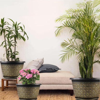 8 Inch Plant Pots, 4 Pack Flower Pot Outdoor with Drainage Holes & Trays, Retro Antique Imitation Decorative Garden Plastic Planters Pots for Plants Indoor Sets for Houseplants