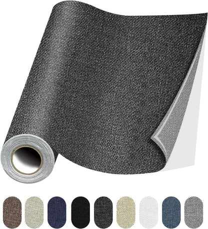 Fabric Repair Patches, 17X158 Inch Linen Repair Tape Self-Adhesive Fabric Patches Durable, DIY Large Linen Tape for Sofa, Couches, Furniture, Chair, Clothing （17X158 Inch, Dark Grey）