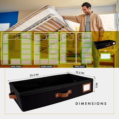 HOMELUX THEORY 2pc Under Bed Storage Containers, Bedroom Under the Bed Drawer Storage Organizer with Bins and Lids, Medium Underbed Clothes Storage Box Ideal for Blanket, Fabric, & Shoes (Black)