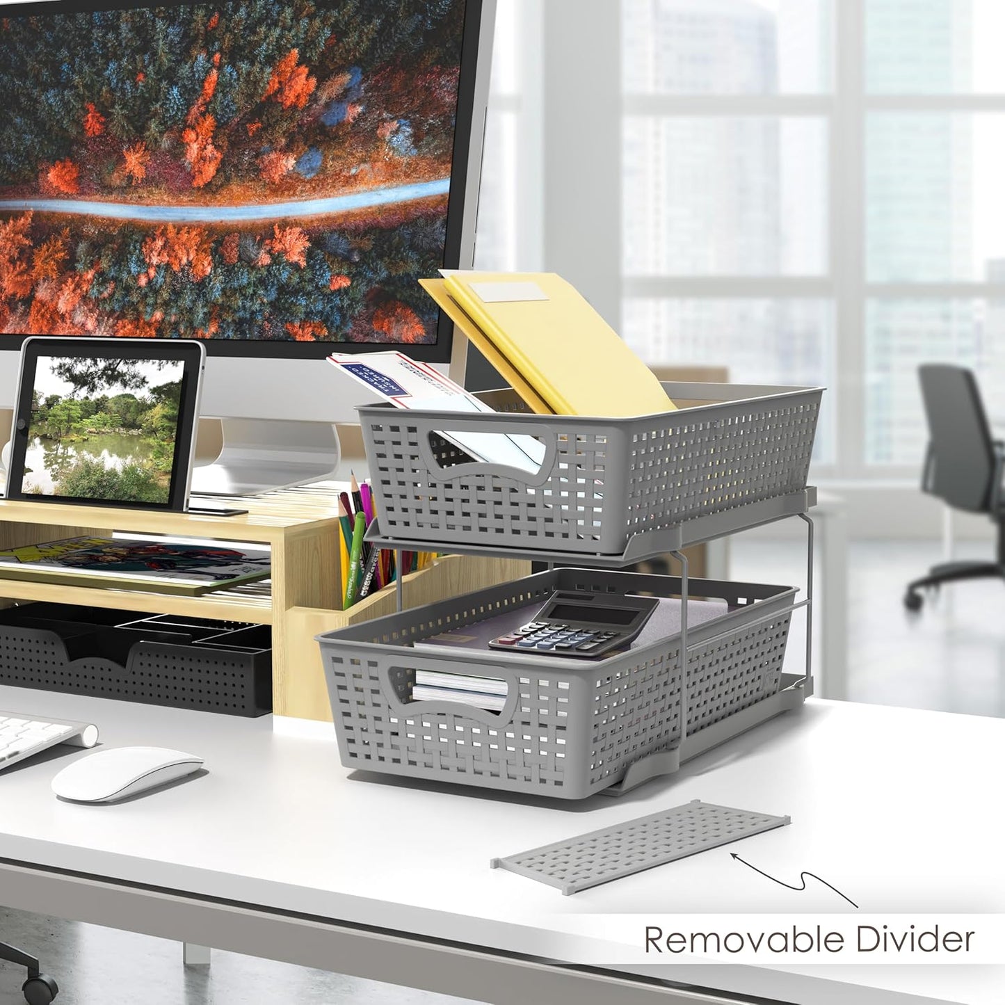 Simple Houseware 2 Tier Bathroom Organizer Tray Pull-Out Sliding Drawer/Under-Sink Storage, Grey