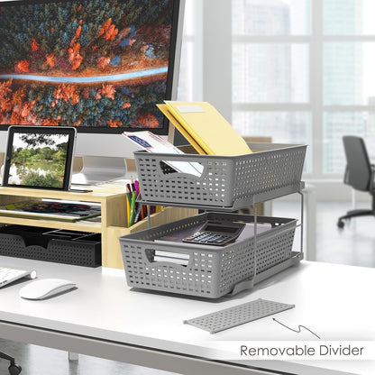 Simple Houseware 2 Tier Bathroom Organizer Tray Pull-Out Sliding Drawer/Under-Sink Storage, Grey