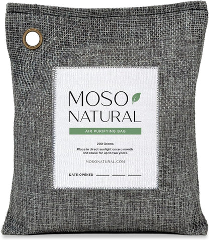 Moso Natural Air Purifying Bag 200g | Premium Bamboo Charcoal Odor Absorber for Home & Car | Closet Odor Eliminator, Small Room Deodorizer & Car Air Freshener | Long Lasting Charcoal Bags Cover 90sqft