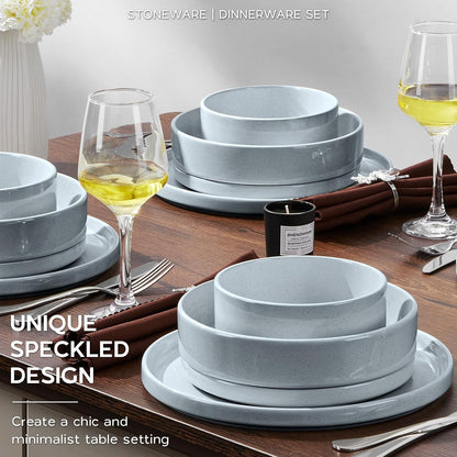 Onader Dinnerware sets, 24 Piece Plates and Bowls, Stoneware Kitchen Dinner Dish Set for 6, Ceramic Speckled Dinnerware with Pasta Bowl - Slate Gray