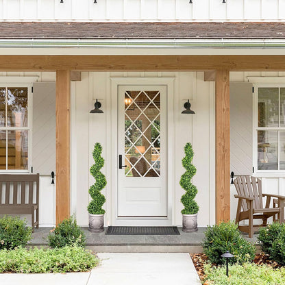 4FT Artificial Spiral Boxwood Topiary Trees with Antique-White Roman-Style Planter - Outdoor&Indoor Year-Round Garden, Porch, Entryway Decor (2 Pack)